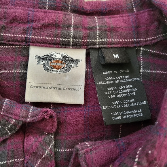 Harley-Davidson Women's Studded Pocket Flannel Shirt Magenta Plaid Size Medium - Picture 3 of 9